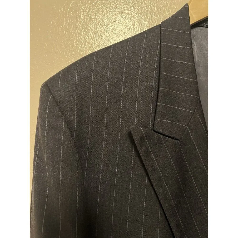 Vito Rufolo Italy Pinstripe Double Breasted Wool Blazer Dark Gray Men's Size 43
